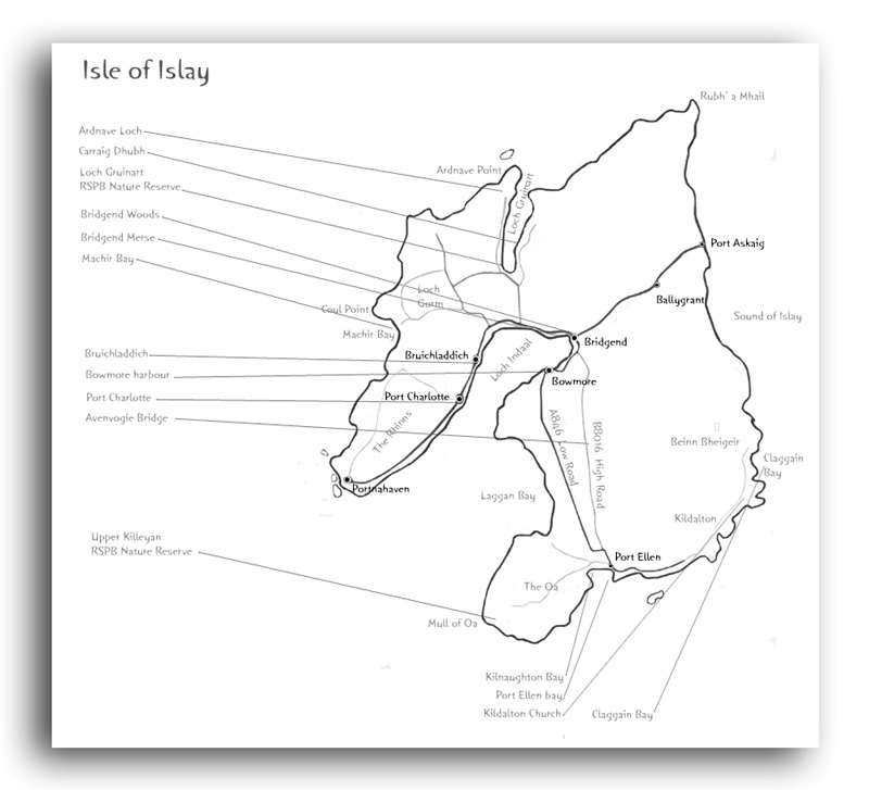 Map of sites visited on Islay  2007 Fraser Simpson