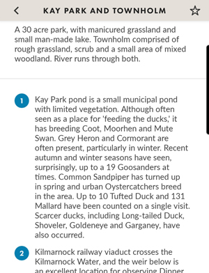 Where to Watch Birds in Scotland - SOC's free mobile app - Kay Park & Townholm, Kilmarnock