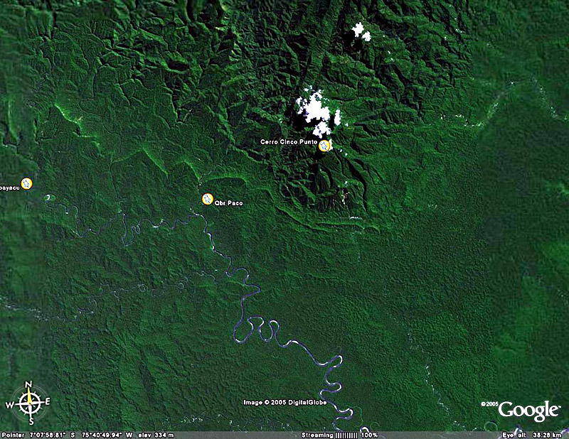 Scarlet-banded Barbet Capito wallacei  Locality Map in the Cordillera Azul in northeastern Peru