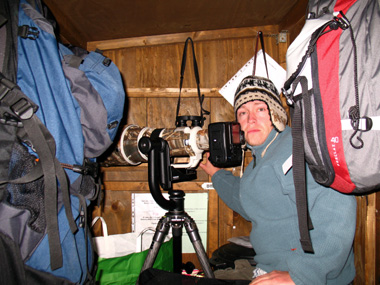 Inside photo hide #1 with about 6 layers of clothing on!