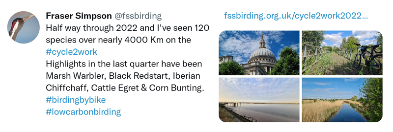 Birding by Bike to Work, Mar-Jun 2022