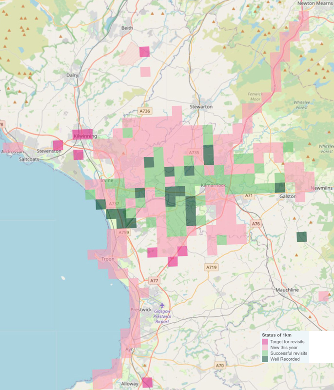 Area surveyed for Orthoptera in Ayrshire/Renfrewshire 27 July-14 August 2022